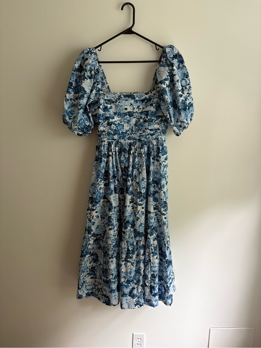 Abercrombie & Fitch Blue Floral Puff-Sleeve Midi Dress - Picture 3 of 5